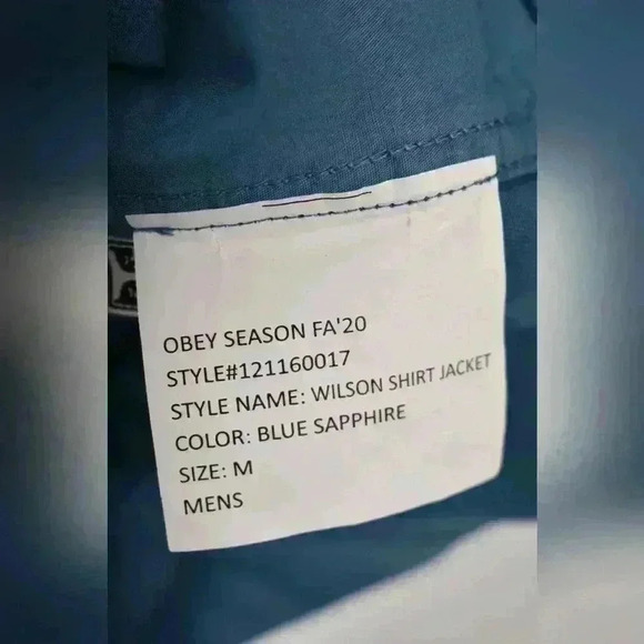 FW20 OBEY Aqua Deep Blue Boxy Fit Cotton Twill Jean Wilson  Denim Jacket Medium - Picture 7 of 10
